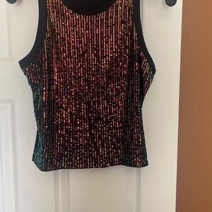 Sequin Rainbow-Striped Black Tank Top